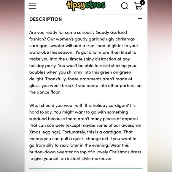 WOMEN’S TIPSY ELVES UGLY CHRISTMAS SWEATER LARGE and XL GAUDY GARLAND CARDIGAN - Picture 4 of 4